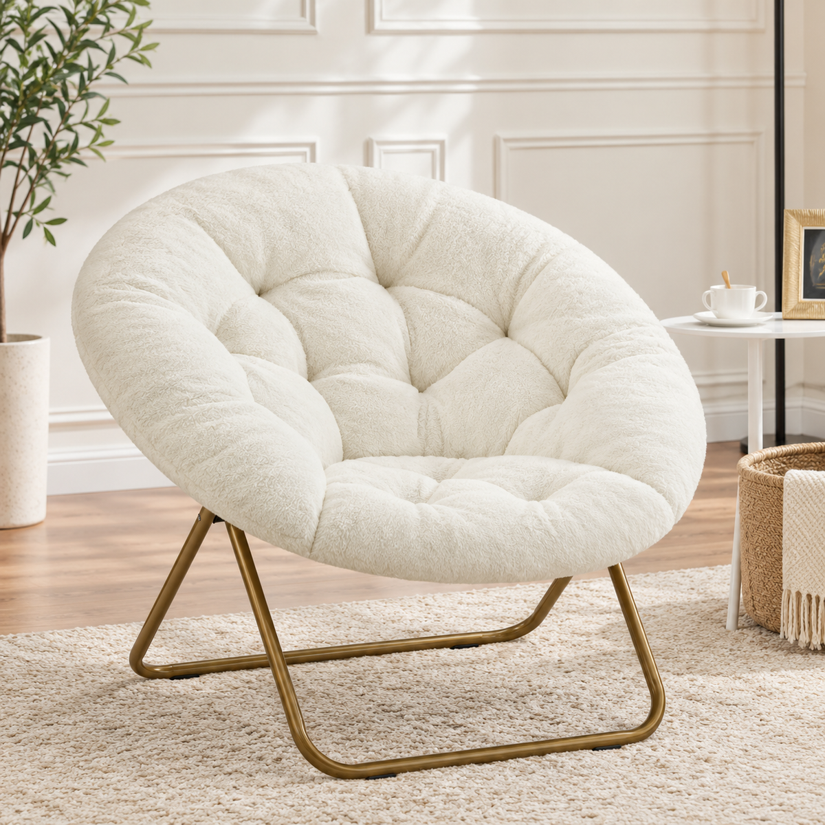 Comfortable Disc Chairs Faux Fur Furniture Bedroom Living Room  Size White