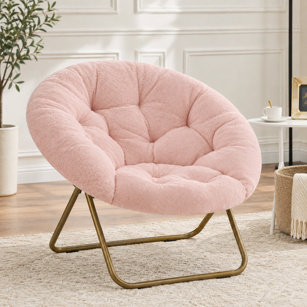 Comfortable Disc Chairs Faux Fur Furniture Bedroom Living Room  Size White