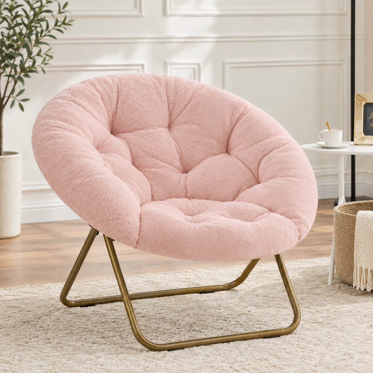 Comfortable Disc Chairs Faux Fur Furniture Bedroom Living Room  Size White
