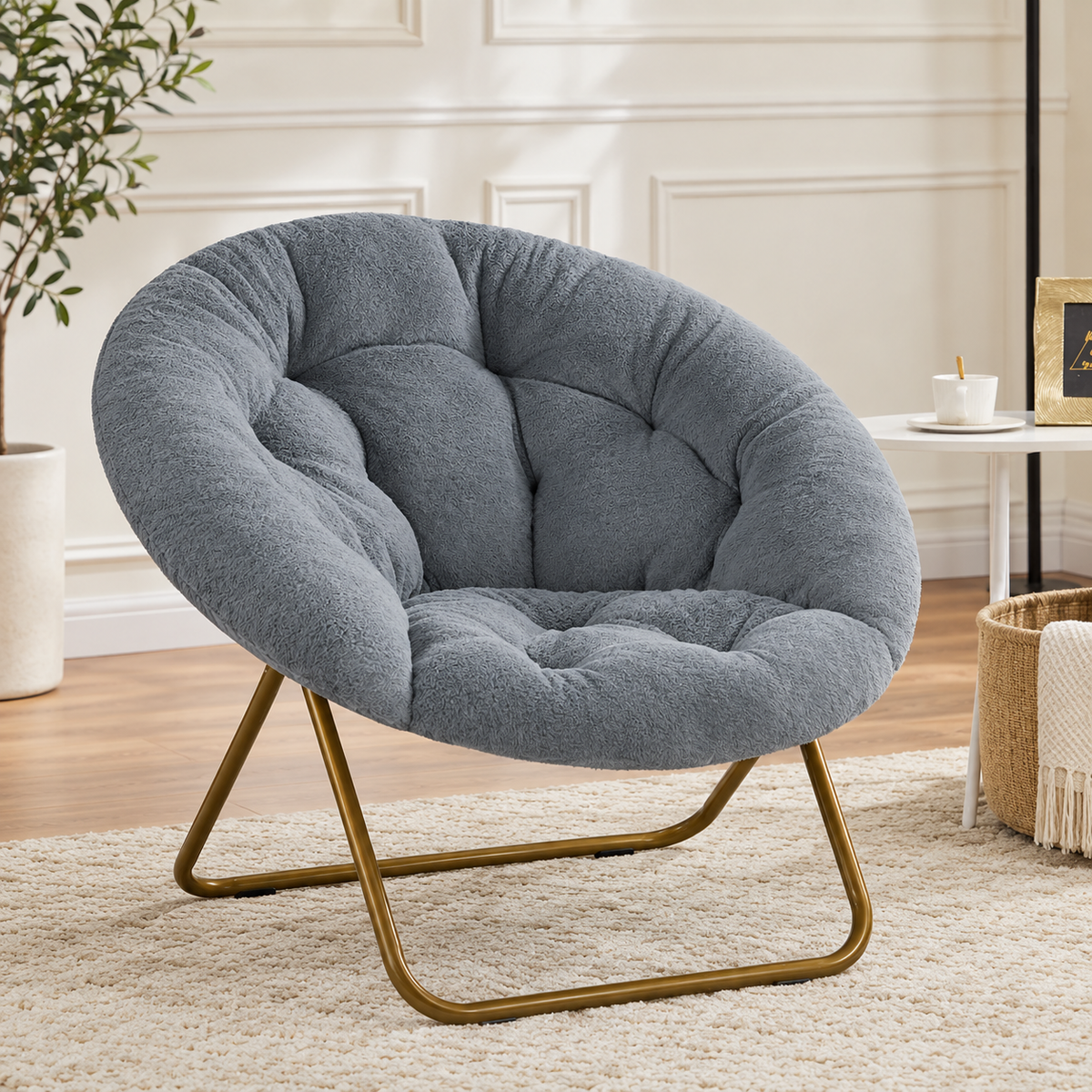 Comfortable Disc Chairs Faux Fur Furniture Bedroom Living Room  Size White